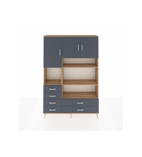 Arges Gardrop 9 Raflı 6 Çekmeceli 3 Kapaklı 132x30x195 Çam-Antrasit
