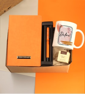 Kişiye Özel Termo Deri Turuncu Defter & Kişiye Özel Turuncu Metal Roller Kalem & Kişiye Özel İsimli Baskılı Kupa &  Teashop Hediye Seti