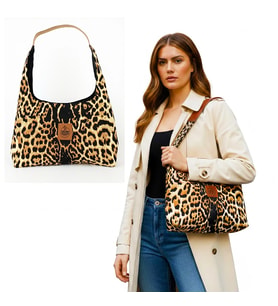 Woodycord El Yapımı Leopar Desenli Hobo Bag Omuz Çantası