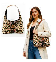 Woodycord El Yapımı Leopar Desenli Hobo Bag Omuz Çantası