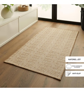 Ocean Home Textile Ekru Renk Karo Desenli Jüt Halı Kilim 80 x 150 cm