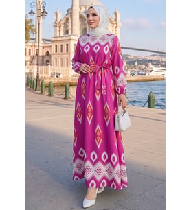 Alera Desenli Viskon Elbise 1720 - Pembe