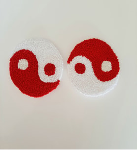 Mi-Knitting, YinYang Bardak Altlığı, Punch Nakışı  Bardak Altlığı, İkili Bardak Altlığı, Elişi Bardak Altlığı