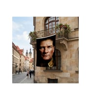 Mavi Gözlü Atatürk Yakın Çekim Portre Poster Bayrak Premium Raşel Kumaş ATA67