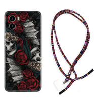 Vivo Y15S Y32 Y33S Y51 Y53S Kılıf Boyun Asklı Rasta Silikon Skull Rose 1673
