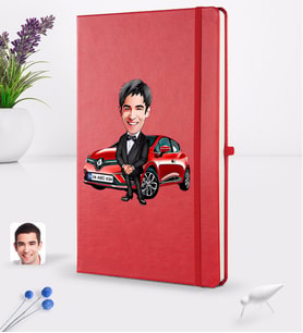 BK Gift Kişiye Özel Plakalı Erkek Renault Clio Karikatürlü Kırmızı Termo Deri Defter 16x24cm Model 1