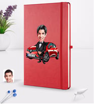 BK Gift Kişiye Özel Plakalı Erkek Renault Clio Karikatürlü Kırmızı Termo Deri Defter 16x24cm Model 1