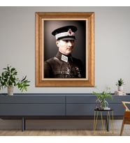 Altın Varaklı Çerçeveli Paspartulu Atatürk Tablo z5021 (Gold)