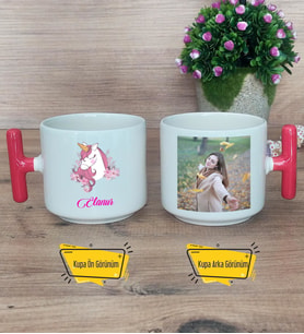 Unicorn Kupa Bardak Fotoğraflı T Kırmızı Kulplu Kız Çocuğuna Arkadaşa Sevgiliye Doğum Günü Hediyesi