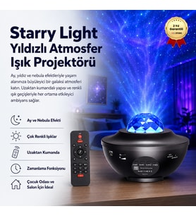 Starry Light Yıldızlı Atmosfer Işık Projektörü – Çok Renkli Gökyüzü Efekti, Ay ve Nebula Yansıtma, Uzaktan Kumandalı Ortam Gece Lambası