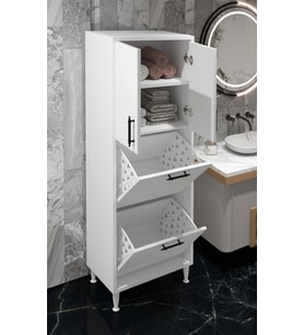 Nergiz Beyaz ve Renkli Kirli Çamaşır Sepetli Çok Amaçlı Banyo Dolabı