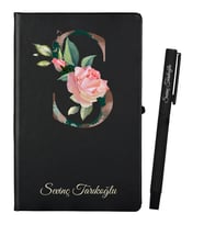 Öğretmene Hediye Kişiye Özel Siyah Defter ve Siyah Roller Kalem Seti