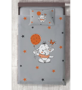 MEKTA HOME BEBEK VE ÇOCUK ODASI Turncu Filli Balon Desenli Yatak Örtüsü