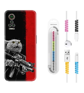General Mobile GM 21 Pro GM 22 Pro Plus Kılıf Kablo Koruma Spiral Silikon Çılgın Kedi 1674