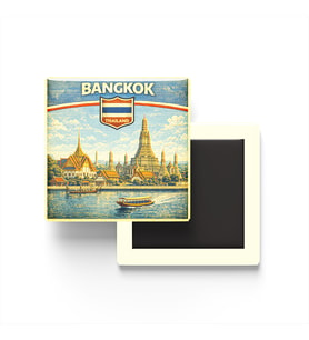 Retro Tayland Bangkok Şehri Temalı Vintage Buzdolap Magneti – 9x9 cm