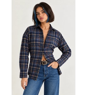 Kadın Oversize Ekose Desenli Düğmeli Oduncu Gömlek - Bordo