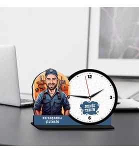 Erkek Çilingire Hediye Karikatürlü MDF Masa Saati
