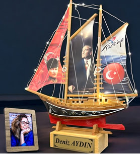 Size Özel Set - ATATÜRK Temalı Led Işıklı İsimli Ahşap Gemi ve Fotoğraf Çerçevesi