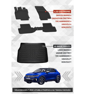 Sahler Volkswagen T-Roc 2019-2025 Uyumlu 4.5D SAHLER Premium Paspas + Liner Marka 3D ALT Bagaj Havuzu - Volkswagen T-Roc