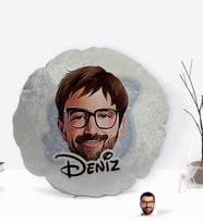 BK Gift Kişiye Özel İsimli Erkek Yüz Karikatürlü Yuvarlak Dekoratif Kırlent Yastık-1