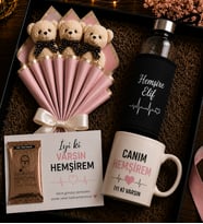 Hemşire Hediye Seti – aYICIK bUKETİ & Kişiye Özel İsimli Cam Matara & Hemşire Temalı Kupa