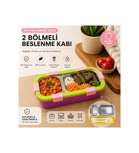2 Bölmeli Paslanmaz Çelik Yemek Kabı Sızdırmaz Kapaklı 500ML