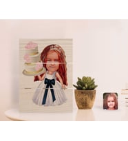BK Gift Kişiye Özel Kız Çocuk Doğum Günü Karikatürlü Otantik Masaüstü Ahşap Palet Çerçeve-2 (Beyaz)