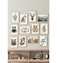 12 Parça Wild Forest Hayvan & Doğa 2 Renk Seçenekli Çerçeve Görünümlü Tablo Seti