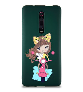 Xiaomi Redmi K20 Soft Premier Kapak Vespagirl Tasarımlı Silikon Kılıf - Yeşil (Şeffaf)