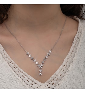 Başak Modeli Gerdanlık 925 Ayar Zirkon Taşlı Gümüş Kolye EGBK456