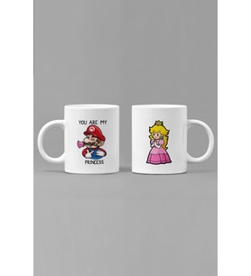  Mario ve Prenses Sevgili/Çift/Arkadaş 2'li Kupa Bardak Seti (Beyaz)