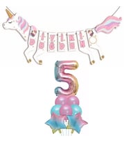 Şekilli Unicorn 5 Yaş İyi Ki Doğdun Gökkuşağı Balonlu Set