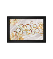 Tropikal Yapraklar ve Soyut Şekiller Motifli Kanvas Tablo 50 x 70 cm Siyah Çerçeve
