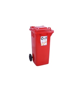Sağlam Plastik Çöp ve Atık Konteyneri 120 Lt Tekerlekli Orjinal Kırmızı