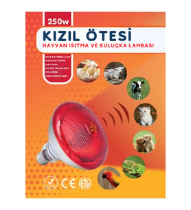 250W Kızılötesi (Infrared) Isıtıcılı Hayvan Isıtma Kuluçka Lambası (Kırmızı Işık) E27 (Kalın Duy) (