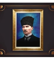 Altın Varaklı Çerçeveli Paspartulu Atatürk Tablo TR0590 (Gold)
