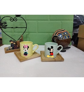 Mickey Mouse Sevgililere Özel 2'li Kahve Fincanı Seti (Yeşil)