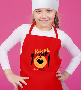 Çocuk Mutfak Önlüğü Kişiye Özel (Kırmızı)