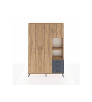 Arges Dolap 5 Raflı 3 Çekmeceli Tek Askılı 132x30x195 Çam-Çam/Antrasit