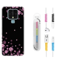 Tecno Camon 16 18P Pova 3 Pova Neo Kılıf Kablo Koruma Spiral Silikon Black flowers 1391