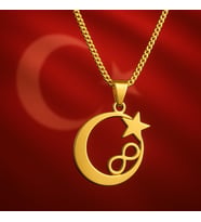 voyageaccessory Şık ve Anlamlı Tasarım, Kararma Yapmaz, Hediye Kutulu Altın Renk Hilal Yıldız Sonsuzluk Kolye