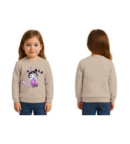 Unisex Kuromi Baskılı Çocuk Swaetshirt 3 İplik Şardonlu (Taş)