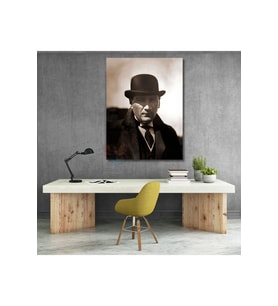 Şapkalı Atatürk Görseli Kanvas Tablo Dijital Baskı Ev Ofis Dekoru HD Dijital Baskı Tablo