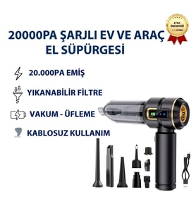20000Pa Emiş Güçlü Taşınabilir Şarjlı Ev ve Araç Süpürgesi