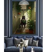 Tuvalette Kitap Okuyan Kedi Dekoratif Kanvas - Mdf Ahşap Tablo