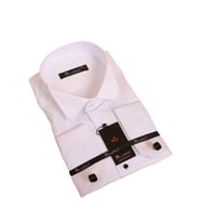Beyaz Büyük Beden Siyah Taş Düğmeli Damatlık Ata Yaka Kol Düğmeli Slim Fit Smokin Gömlek - 090