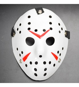Mey İthalat® Beyaz Renk Kırmızı Çizgili Tam Yüz Hokey Jason Maskesi Hannibal Maskesi