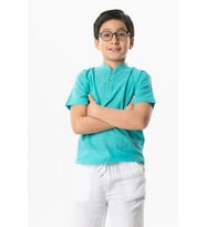 Kısa Kol Şantuklu Pamuk Bodrum Yazlık Erkek Çocuk Tshirt Turkuaz 3054