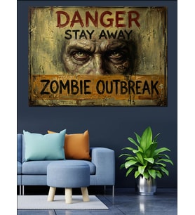 Zombie Outbreak Tehlike Uyarı Tabelası Dekoratif Kanvas - Mdf Ahşap Tablo