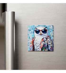 Snowy Owl - Kar Baykuşu - Güneş Gözlüklü Style - Buzdolap Magneti - 9x9 Cm